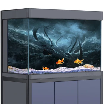 Стикер на фона на аквариума, Декорация за аквариуми, лодка с морското чудовище, HD 3D Плакат, 5-55 Литра, местообитание на влечугите