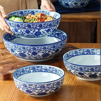 Синьо-бял Порцелан съдове, Керамични Голяма Купа, Японски съдове за готвене, Декоративна Купа за спагети, Супа, Аксесоари за дома за готвене