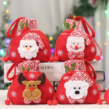 Нов Коледен чанта на Дядо Коледа, Детски коледни подаръци, чанта за бонбони, Изискана Бельо коледна торбичка за бонбони с принтом на Дядо Коледа