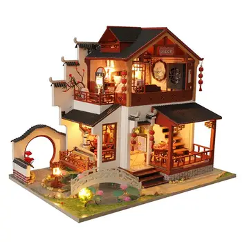 Миниатюрен комплект за дома, модел на китайския двор с led подсветка, Миниатюрни развитие играчката 