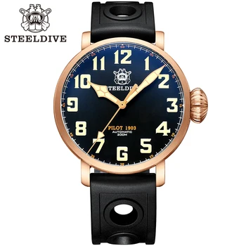 STEELDIVE SD1903S Луксозни часовници за гмуркане Бронз Япония NH35 Swiss C3 С светящимся черен Циферблат 200 м 20ATM Мъжки часовник за гмуркане