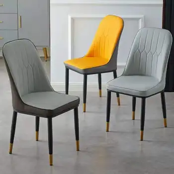 Модерен кожен стол с възглавница от изкуствена кожа С кръгла облегалка и метални крака, маса за Хранене, стол за кухня на Ресторант