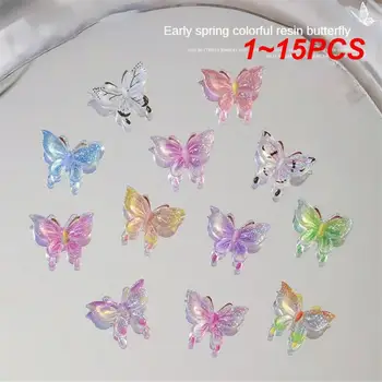 1 ~ 15 бр. Сладки, луксозни окачване за дизайн на ноктите с пеперуди, 3D Аксесоари от смола Kawaii, Декорации за нокти, Кристална Украшение 