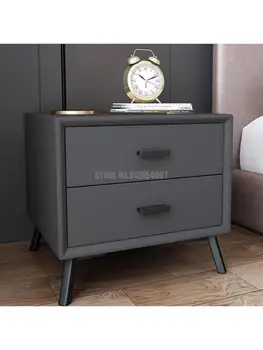 Проста нощно шкафче от масивна дървесина е в скандинавски стил, кожена домашни е проста модерно нощно шкафче за спалня, мини-малко шкафче