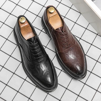 Бизнес официална кожени обувки за мъже 2022 Есенна мъжки обувки С ниски берцем, Обикновена сватбени обувки, модерни офис обувки-oxfords с остри пръсти