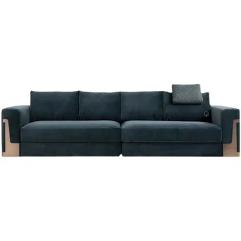 Модерен диван, кадифе диван с дрямка, Синьо Кадифе секционни диван