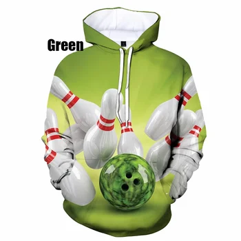 Спортни блузи с качулка за боулинг за мъже и жени, модни градинска дрехи с 3D принтом, есенна hoody голям размер с дълъг ръкав, детски пуловери