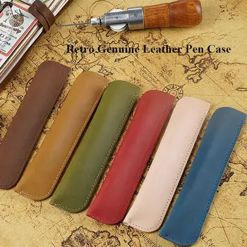 Калъф за писалки ръчно изработени в стил Ретро, канцеларски материали, креативна чанта за моливи от естествена кожа, 10 цвята, джоб за моливи 170 * 35 мм