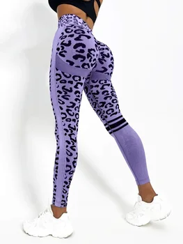 Удобни леопардовые Безшевни Панталони за фитнес и йога с висока талия и леопардовым принтом, женски Гамаши за фитнес зала