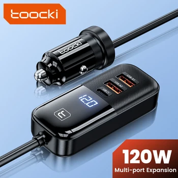Toocki 120 W C USB зарядно за Кола QC3.0 PD3.0 Бързо Зареждане Зарядно Устройство с Дигитален Дисплей Зарядно за Кола за телефон iPhone Xiaomi Samaung