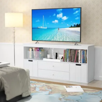 Шкаф-поставка за телевизор диагонал до 50 инча, Голям сандък за съхранение на играчки, Медии-конзола, етажерка за дома, хол, спалня