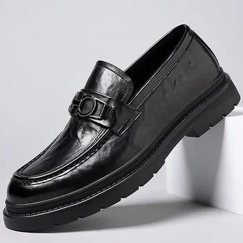 Нови Черни лоферы, мъжки кожени обувки, Дишаща однотонная ежедневни обувки, ръчно изработени без закопчалка, Луксозно качество, Безплатна доставка, мъжки модел обувки