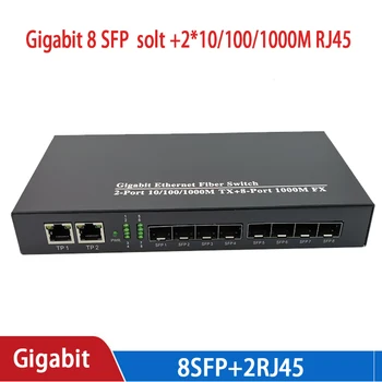 медиаконвертер 8 sfp 2 rj-45 gigabit оптичен комутатор за IP камери UTP Оптичен суич