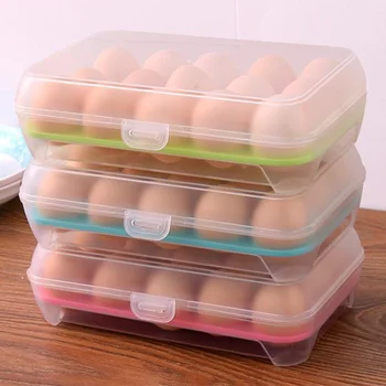 Запазва свежестта на Прозрачна Кутия за съхранение на яйца в хладилника с 15 Мрежи, Преносим външен Пластмасов контейнер за яйца за предпазване от сблъсъци, Контейнер за хранене