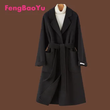 Зимата двустранно кашемировое палто Fengbaoyu, Женски Халат със средна дължина, дантела, Покривка Меко Удобно вълнени палта от Висок клас