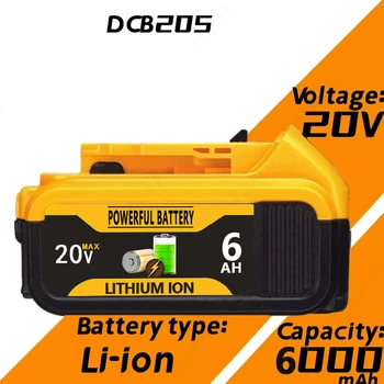 100% Оригинал За DeWalt skil 20v 6.0 AH Акумулаторна Батерия За електрически инструменти С led литиево-йонна батерия Заместител на DCB205 DCB204-2