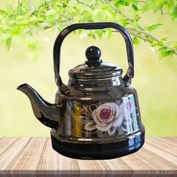 Емайл чайник за варене Обем 1,7 л, Черна Порцеланова емайлиран пот с плоско дъно, Стария чайник-bellflower на индукционна печка, Тенджера за варене на вода