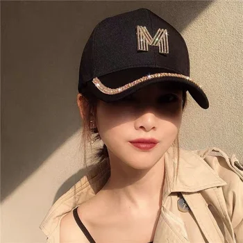 Дамски Бейзболна шапка с надпис M, Модерни дамски Шапки С пайети, бейзболни шапки в стил хип-хоп, черно, бяло