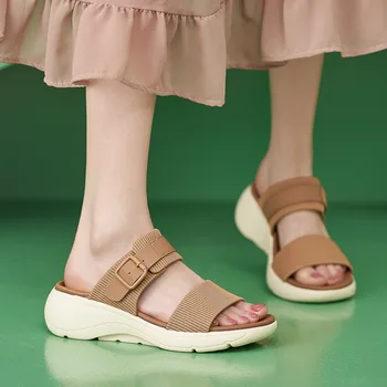 Дамски летни сандали SIKETU, Водоустойчив обувки на платформа с каишка на щиколотке, Удобни ежедневни сандали в наклонено ток