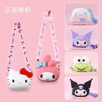 Хубава Силиконова чанта Sanrio Hello Kitty Kuromi за момичета, детски чанта през рамо, Мультяшная чанта за съхранение, портфейл за монети, подарък за Рожден Ден