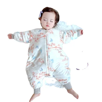 Детски спален чувал Zl, Детско пролетно-есенни одеяло със защита от удари, при постоянна температура, от чист памук, Подвижни ръкав с разрезными штанинами