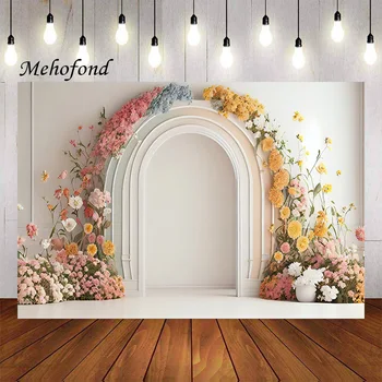 Фон за снимки Mehofond, Арката на вратата, Розови цветя, Детски рожден ден, торта, Разделена Портрет, Декор, на Фона на фото студио