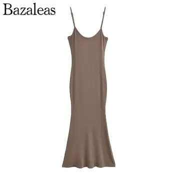 официален магазин bazaleas women трафика на Ежедневното Растягивающееся Коварен Черно-Лилава рокля midi цвят Каки, летни рокли за партита