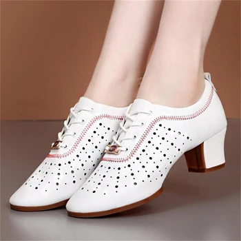 Модерни танцови обувки, градинска обувки за танци балната зала, летни бели танцови обувки с двухточечной мека подметка, женски танцови обувки за възрастни