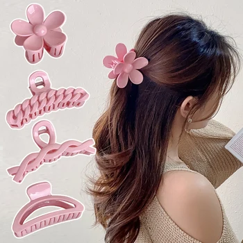 Дамски сладки розови серия, флорални Геометрични Щипки за коса, нокти-раци за коса, сладка превръзка от неопрен за украса на косата, назъбени аксесоари за коса