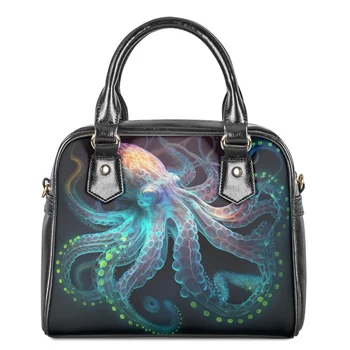 Дамски Нова чанта през рамо от изкуствена кожа, луксозни маркови чанти през рамо с принтом морски същества, Октопод, Ежедневни чанти за всеки ден