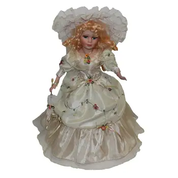 16-цолови порцеланови кукли, Класически женски кукли с шапка и стойка за декорация на дома и градината