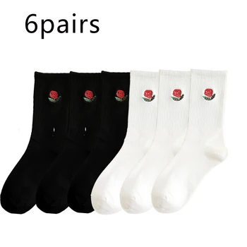Дамски чорапи с бродерия и цветен модел, Тънки дишащи лятото / есента, без търкаляне, обикновена, 2023, минималистичные чорапи за момичета, 6 чифта /лот