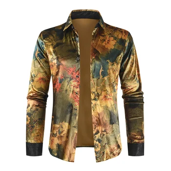 Марка дрехи, Мъжки Пролетни ризи с дълъг ръкав и висококачествени принтом/Мъжки бизнес риза с ревери Slim Fit/Мъжки блузи Pleuche S-4XL
