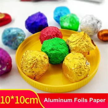 100шт 10х10см Златна алуминиево фолио за опаковане на бонбони, шоколад, бисквити Лидице хартия за Парти с метална релефна САМ за опаковане на Подаръци