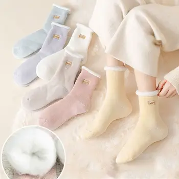 Цветни Дишащи Минерални Чорапи за пола, чорапи до средата на прасците, Супер Дебели дамски Чорапи, Зимни плюшени чорапи, Хавлиени чорапи, Дебели чорапи носочные на продукта