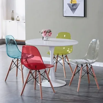 Трапезария стол модерен лесен домакински стол с облегалка, скандинавски стол за преговори, прозрачен пластмасов стол, тоалетен стол, стол за нокти com